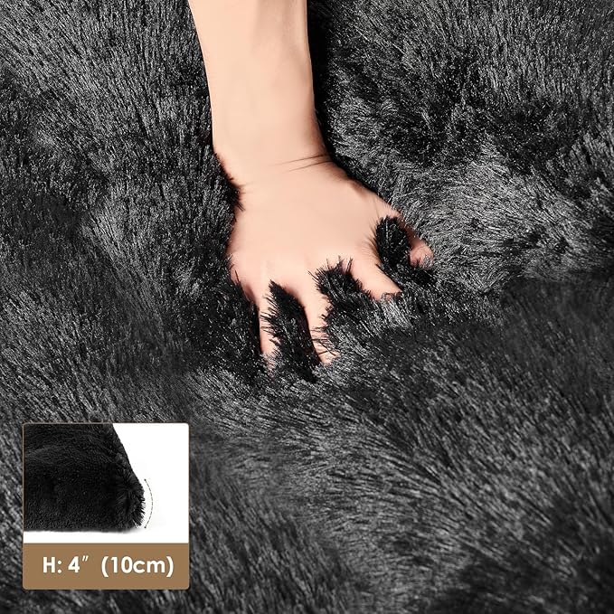 EHEYCIGA Fluffy Dog Crate Bed for Small Dogs, Plush Faux Fur Crate Pad, Calming Anti Anxiety Small Dog Bed, Washable Soft Warm Mat with Non-Slip Bottom, Black
