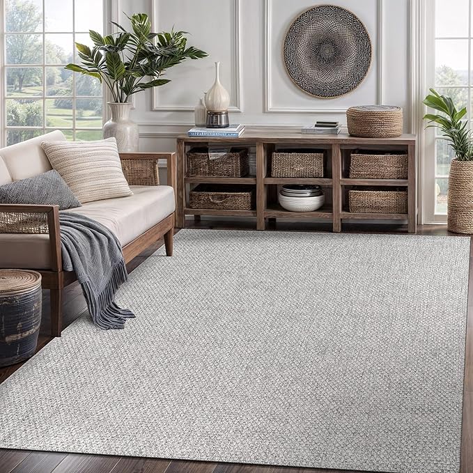 CAMILSON Easy Jute Rug 6x9, Indoor Outdoor Gray Color Farmhouse Area Rugs for Living Room Patio and Kitchen Rug, Solid Boho Woven Design, Easy-Cleaning, Washable Outside Carpet Alfombras (6 x 9)