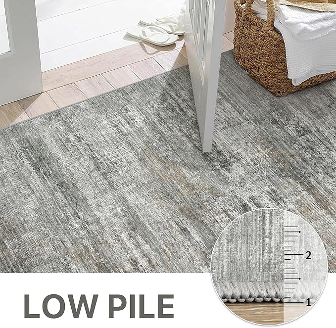 Area Rugs 3x5 for Living Room Bedroom, Indoor Modern Abstract Machine Washable Rug, Small Soft Low Pile Floor Carpet with Non Slip Backing for Entryway, Ash Gray Brown