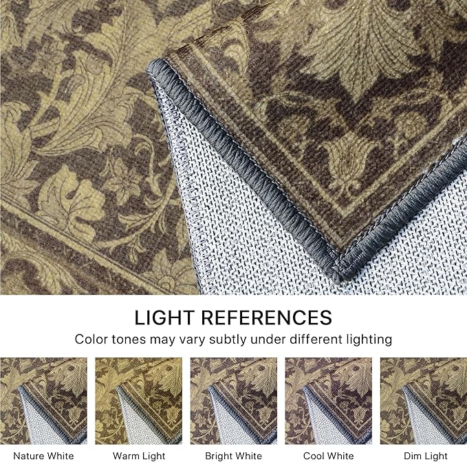 Bavni 5x7 Area Rugs, Vintage Style Thin Rugs for Living Room Bedroom Dining Room, Low Pile Lightweight Non Slip Machine Washable Rug, Aesthetic Floral Pattern Print Home Decor Elegant Black Gold Rug