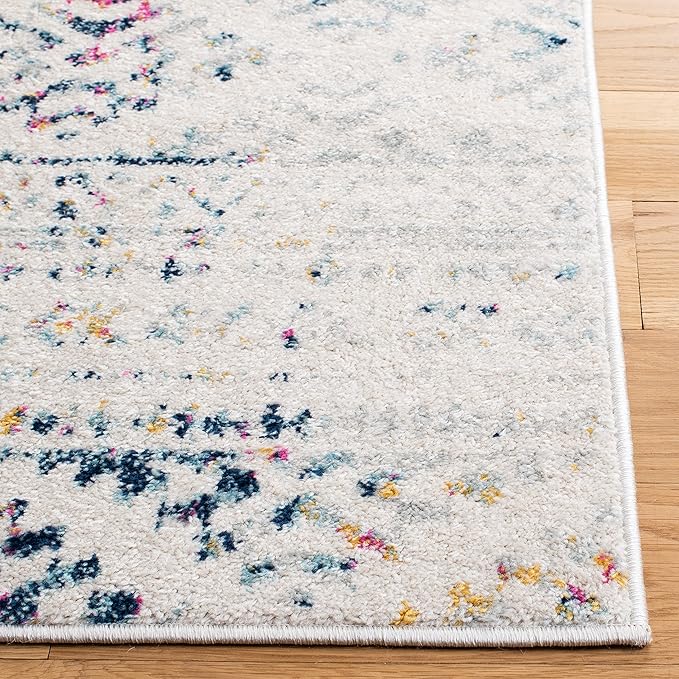 SAFAVIEH Tulum Collection Area Rug - 6'7" Square, Ivory & Blue, Moroccan Boho Tribal Design, Non-Shedding & Easy to Clean, Ideal for Living Room, Bedroom, Dining Space (TUL272C)