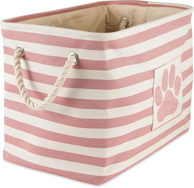 Bone Dry 5743 Pet Storage Collection Striped Paw Patch Bin, Large Rectangle, Rose