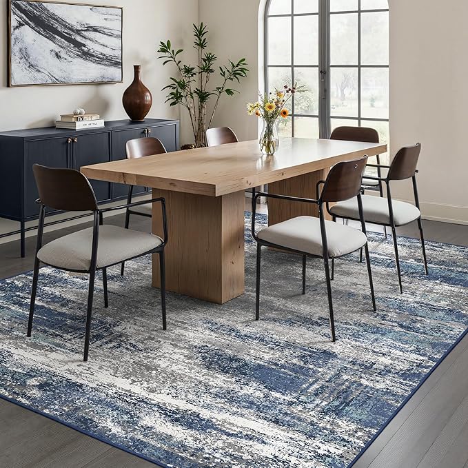 GENIMO 5x7 Area Rugs-Washable Area Rug Lightweight Low Pile, Non Slip Indoor Printed Modern Rug, Soft Pet Friendly Carpet for Living Room, Bedroom, Playroom, Blue Ivory