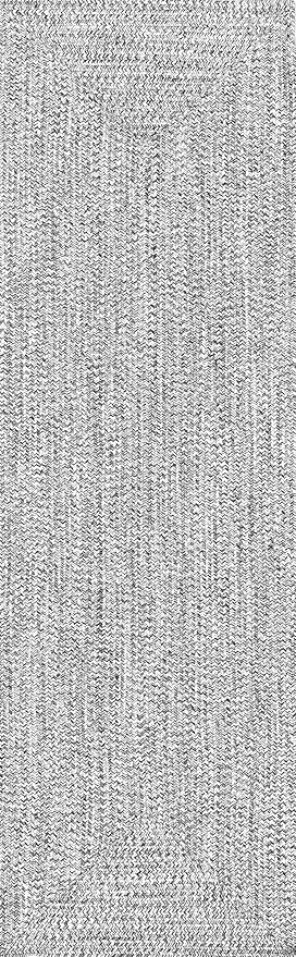 nuLOOM 2' x 12' Solid Hand Braided Indoor/Outdoor Area Rug, Pet-Friendly, High Traffic, Weather Resistant, for Patio, Balcony, Bedroom, Living, Dining Room, Wynn Salt and Pepper