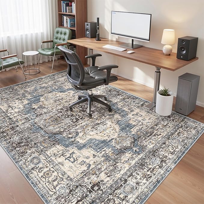 6x9 Area Rugs for Living Room,Super Soft Ultra-Thin Stain Resistant Machine Washable Rugs for Bedroom,Non-Slip Backing Large Area Rug(Blue/Black,6'x9')