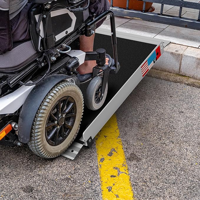 Portable Wheelchair Ramp 2FT, Anti-Slip Aluminum Folding Portable Ramp, Wheelchair Ramps for Home, Weight Capacity Up to 600 LBS, with Transition Plates Above and Below, Loading Dock Plates