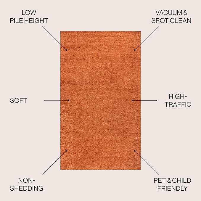 JONATHAN Y Haze Solid Low-Pile Orange 5x5 Square Indoor Area Rug, Coastal,Bohemian,Minimalist,Classic, Easy-Cleaning for Living Room,Bedroom,Kitchen,Pet Friendly,Non-Shedding (SEU100M-5SQ)