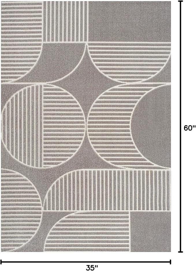 JONATHAN Y Nordby High-Low Arch Striped Gray/Cream Indoor/Outdoor Area Rug, 3x5, Contemporary, Bohemian, Transitional for Bedroom,Kitchen,Living Room,Non Shedding (SCN104C-3)