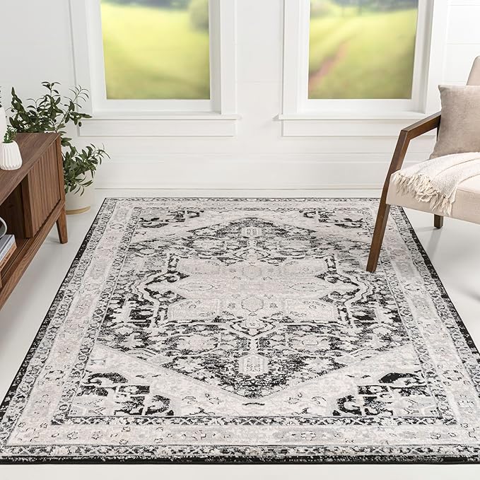 JONATHAN Y Vintage Medallion Indoor Area Rug 4X6 Black/Ivory, Modern Boho for Living Room, Bedroom, Kitchen, Office, Easy-Cleaning, High Traffic, Pet-Friendly, Non-Shedding MDP106F-4