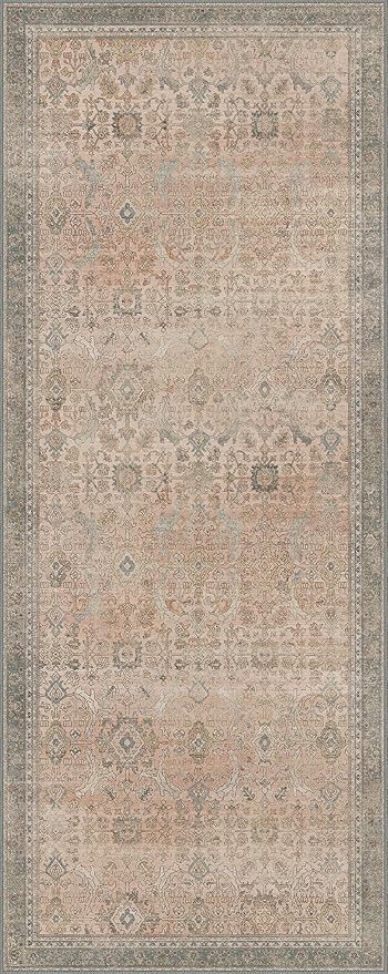 2x5 Runner Rug Machine Washable Boho Rug Runners for Hallway,Ultra-Thin Low Pile Rug,Lightweight Indoor Carpet,Non Slip Floral Runners for Enrtyway, Corridor, Home Office, Kitchen,Light Beige