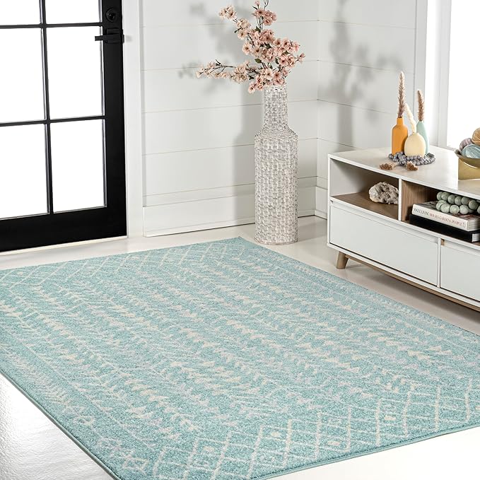 JONATHAN Y Ziri Moroccan Geometric Turquoise/Cream Indoor Area Rug, 3x5, Bohemian, Scandinavian, Easy-Cleaning for Living Room, Bedroom, Kitchen, Pet Friendly, Non-Shedding (MOH210E-3)