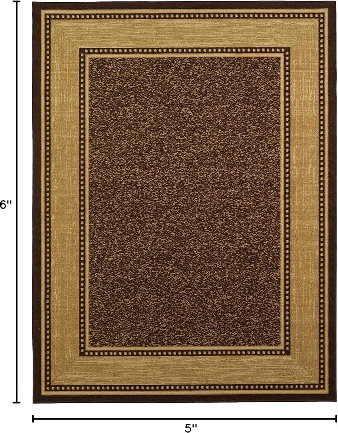 Ottomanson 5' x 6'6" Rugs for Living Room Border Area Rug for Bedroom - Non Slip Durable Large Floor Carpet for High Traffic Areas - Indoor Rug for Dining Room Kitchen Kids Playroom, Brown