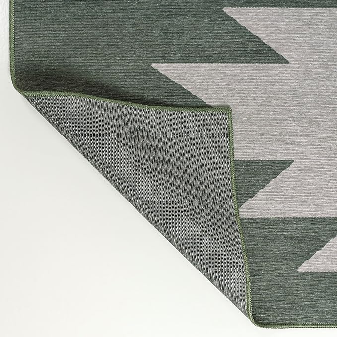 JONATHAN Y Machine Washable Indoor Area Rug 8X10 Dark Green/Light Gray, Chayton Minimalist Geometric for Living Room, Bedroom, Kitchen, Office, Easy-Cleaning, Pet-Friendly, Non-Shedding WSH110C-8