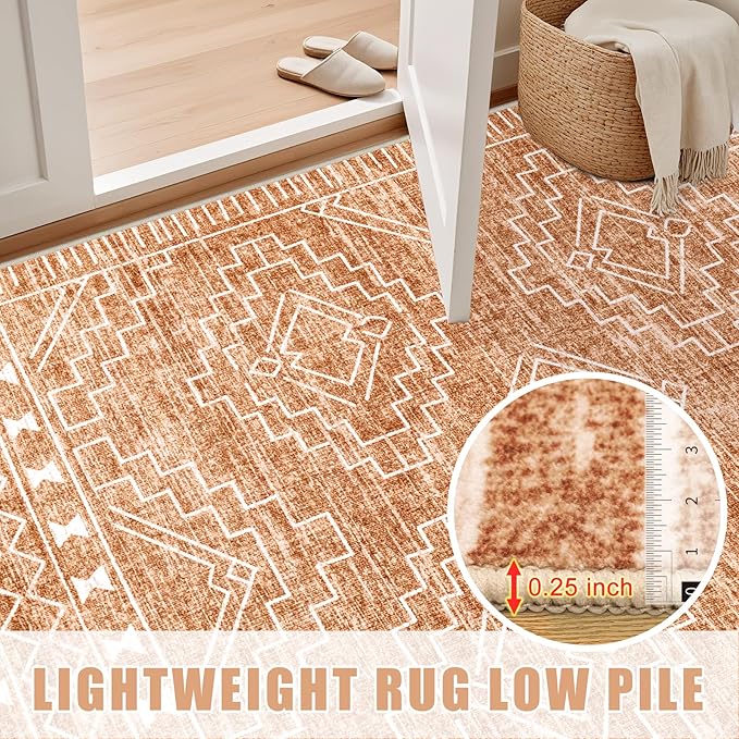 5x7 Area Rugs Living Room Rug: Washable Rug Neutral Lagre Soft Thin Carpet Indoor Floor Non Slip Boho Geometric Moroccan Carpets for Bedroom Dining Room Farmhouse Nursery Office - Dark Brown