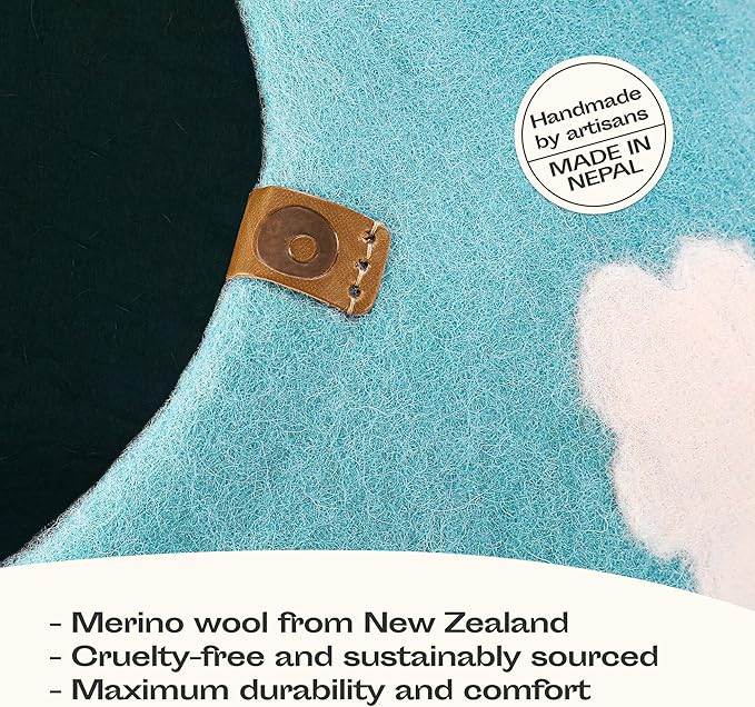 MEOWFIA Cat Cave – Premium Felt Cat Bed for Indoor Cats, Handmade Merino Wool (Nap Blue, Medium)