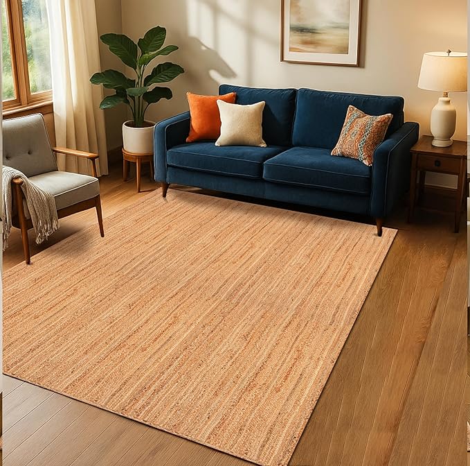 Hausattire Hand Woven Jute Braided Rug, 6'x9' ??Natural, Reversible Boho Entry Area Rugs for Kitchen, Living Room I Farmhouse Indoor Outdoor Decorative Floor Rug, 72x108 Inches