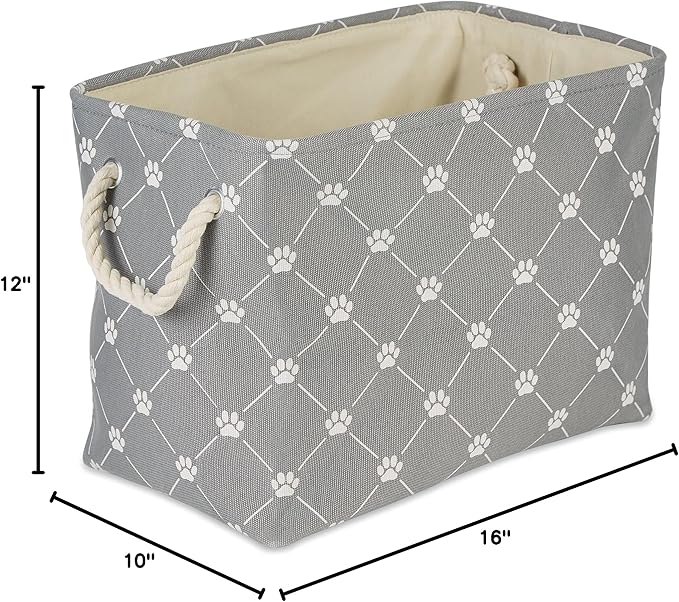 Bone Dry Pet Storage Paw and Bone, Trellis Collection, Medium Rectangle, 16x10x12, Gray