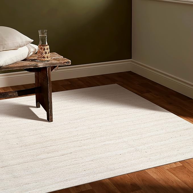 Hausattire Hand Woven Jute Braided Rug, 3'x5' ??Off White, Reversible Boho Entry Area Rugs for Kitchen, Living Room I Farmhouse Indoor Outdoor Decorative Floor Rug, 36x60 Inches