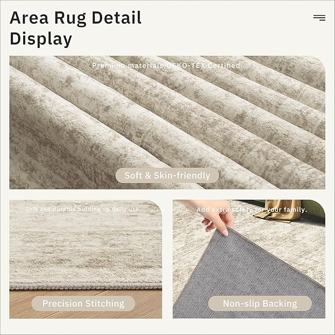 4x12 Wide Hallway Runners: Washable 12ft Runner Rug for Entryway Living Room Soft Vintage Non Slip Carpet Runner for Kitchen Dining Room Nursery Bedroom (Beige, 4x12ft)