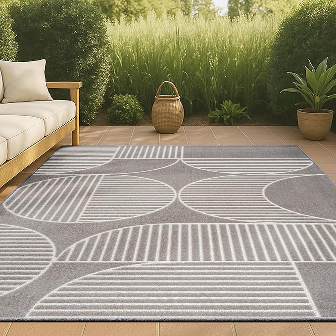 JONATHAN Y Nordby High-Low Arch Striped Gray/Cream Indoor/Outdoor Area Rug, 5x8, Contemporary, Bohemian, Transitional for Bedroom,Kitchen,Living Room,Non Shedding (SCN104C-5)