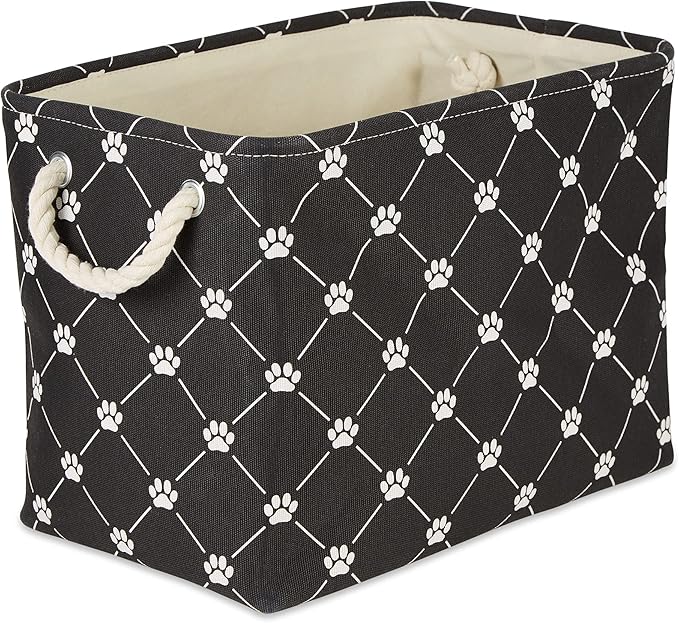 Bone Dry Pet Storage Paw and Bone, Trellis Collection, Medium Rectangle, 16x10x12, Black