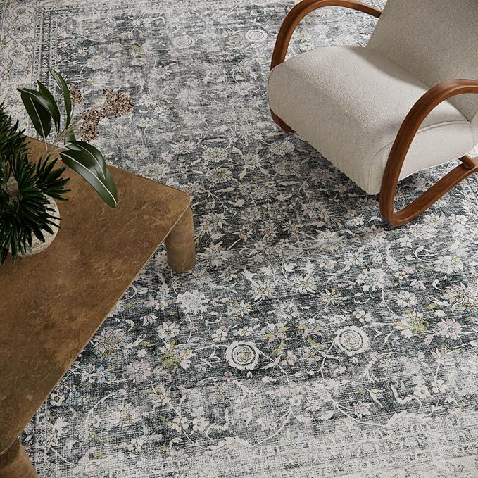 Machine Washable Rugs for Living Room: 6x9 Bedroom Rug Vintage Boho Area Rug Stain Resistant Non Slip Low Pile Lightweight Soft Carpets for Living Room Dining Room Kitchen Nursery Kids Room Farmhouse