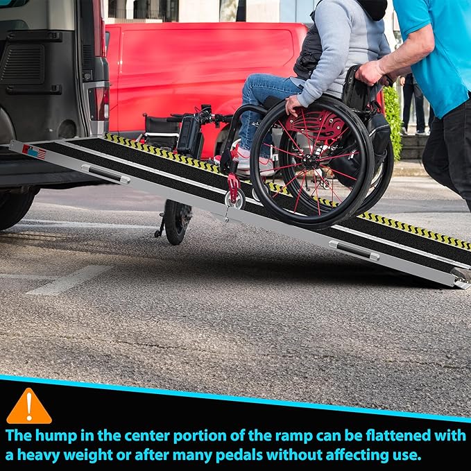 Portable Wheelchair Ramp 8FT, Anti-Slip Aluminum Folding Portable Ramp, Wheelchair Ramps for Home, Weight Capacity Up to 800 LBS, with Transition Plates Above and Below, Loading Dock Plates
