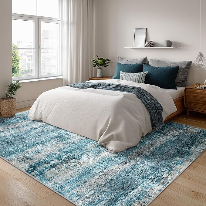 LEPEII 6x9 Area Rugs, Washable Modern Abstract Area Rugs for Living Room, Indoor Neutral Area Rug for Bedroom, Dining Room, Low Pile Non-Slip Non Shedding Rugs-Blue