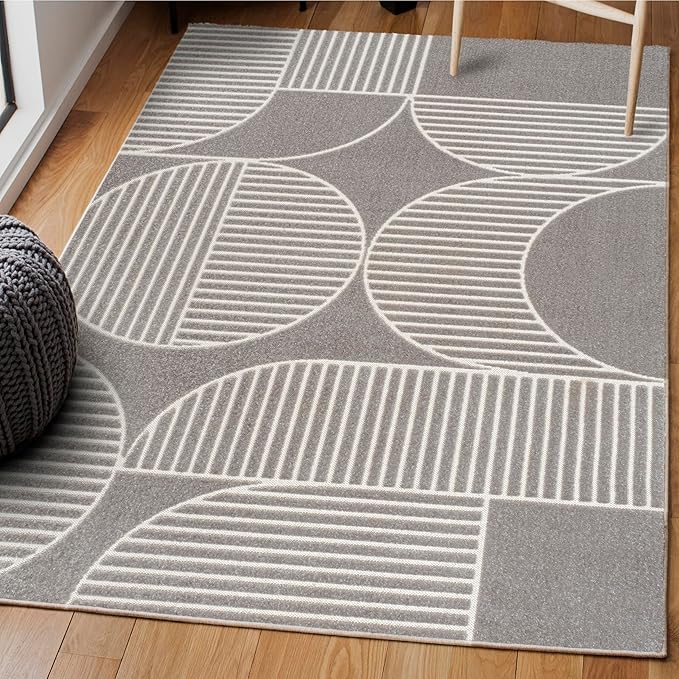 JONATHAN Y Nordby High-Low Arch Striped Gray/Cream Indoor/Outdoor Area Rug, 5x8, Contemporary, Bohemian, Transitional for Bedroom,Kitchen,Living Room,Non Shedding (SCN104C-5)