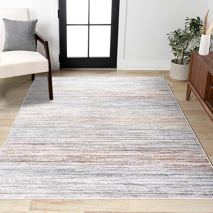 JONATHAN Y Loom Strie' Gray/Blue/Orange Indoor Area Rug 4X6 ft, Modern for Living Room, Bedroom, Kitchen, Office, Easy-Cleaning, High Traffic, Pet-Friendly, Non-Shedding SOR200E-4
