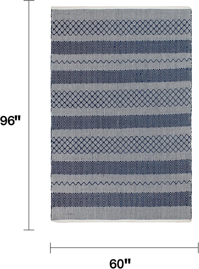 Fab Habitat Machine Washable Area Rug - Hand Woven, Stain Resistant, Pet Friendly - Premium Recycled Polyester Yarn - Shadow Stripes - Bedroom, Living/Dining Room - Mir - Blue - 5 x 8 ft