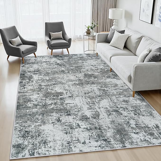 6x9 Area Rugs Living Room Rug Modern Abstract Neutral Washable Rugs Non Slip Soft Carpet Large Area Rug Low Pile Stain Resistant Non Shedding for Bedroom Nursery Dining Room Home Office Gray