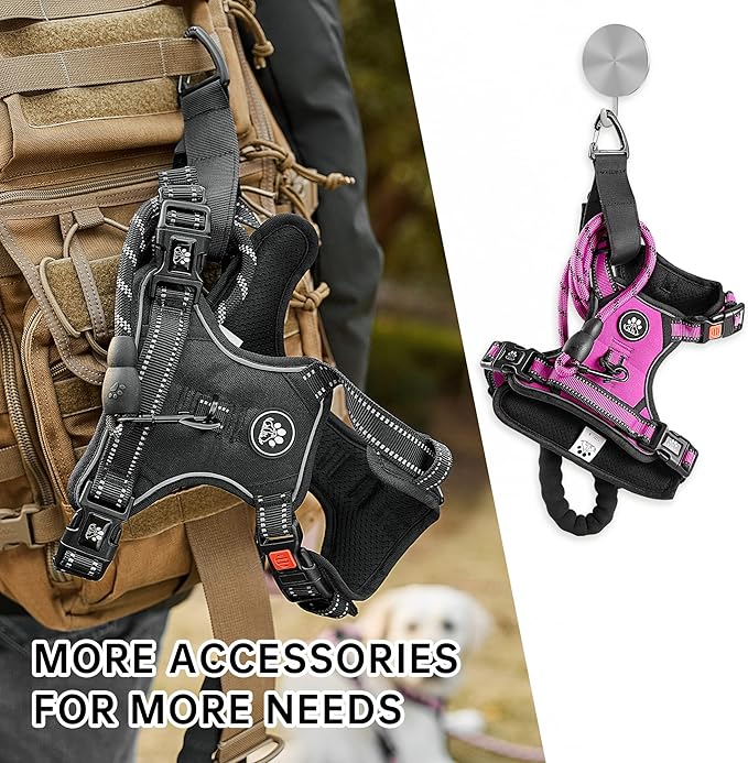 NESTROAD No Pull Dog Harness,Adjustable Oxford Dog Vest Harness with Leash,Reflective No-Choke Pet Harness with Easy Control Soft Handle for Large Dogs(Large,Fuchsia Pink)
