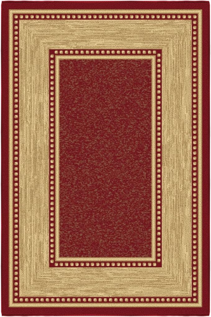 Ottomanson 3'3" x 4'7" Rugs for Living Room Border Area Rug for Bedroom - Non Slip Durable Large Floor Carpet for High Traffic Areas - Indoor Rug for Dining Room Kitchen Kids Playroom, Red
