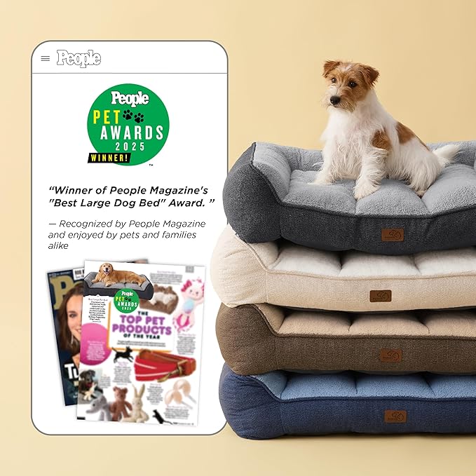 Bedsure SupportMax XL Orthopedic Dog Beds Large Sized Dog - Extra Thick Supportive Dogs Couch with Waterproof Washable Cover, Extra Large Comfort Pet Sofa with Soft Sherpa & Nonskid Bottom, Grey, 42"