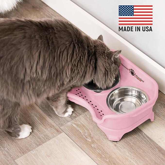 Neater Feeder Express Mess Proof Cat Bowls Elevated, No Spill Feeding Station, Stainless Steel Dishes for Food and Water, Raised Bowls for Indoor Cats, No Fatigue Whisker Friendly Dish, Pink