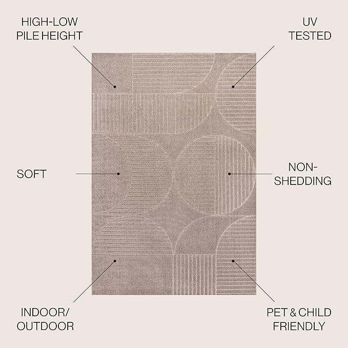 JONATHAN Y Nordby High-Low Arch Striped Indoor/Outdoor Area Rug, 3x5, Taupe/Beige, for Patio, Backyard, Living Room, Bedroom, Office, Hose-Washable (SCN104D-3)