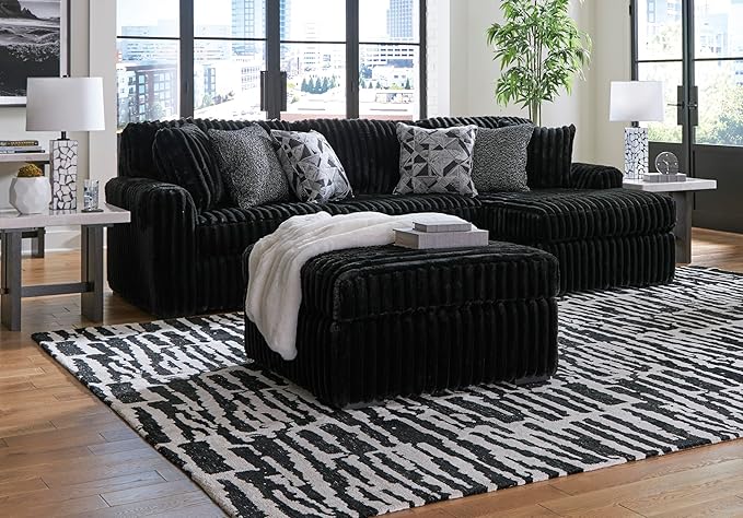 Signature Design by Ashley Midnight-Madness Contemporary L-Shaped 2-Piece Sectional Sofa with Chaise for Living Room, Black