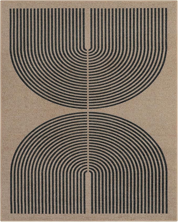 Lahome Modern Rainbow Easy Jute Carpet, 8x10 Living Room Rugs Indoor Outdoor Patio Dining Room Rug, Contemporary Farmhouse Non Slip Non Shedding Carpet for Deck Backyard