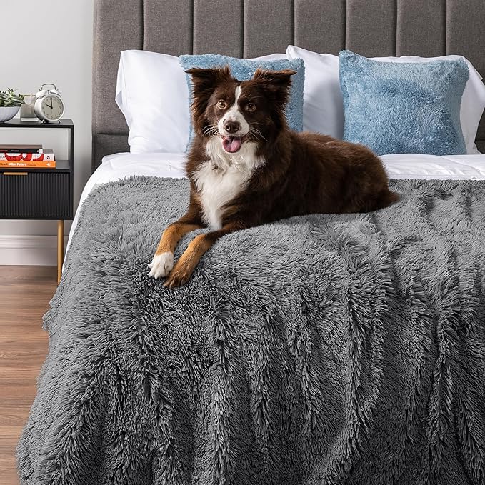 PetAmi Waterproof Dog Blanket for Large Dog, Calming Pet Blanket Bed Couch Cover Protector, Washable Sherpa Faux Fur Throw for Sofa Furniture Protection, Soft Fluffy 60x80 Gray