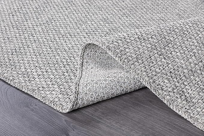 CAMILSON Easy Jute Rug 8x10, Indoor Outdoor Grey Color Area Rugs for Living Room Farmhouse Patio and Kitchen Rug, Solid Boho Woven Design, Easy-Cleaning, Washable Outside Carpet Alfombras (8 x 10)