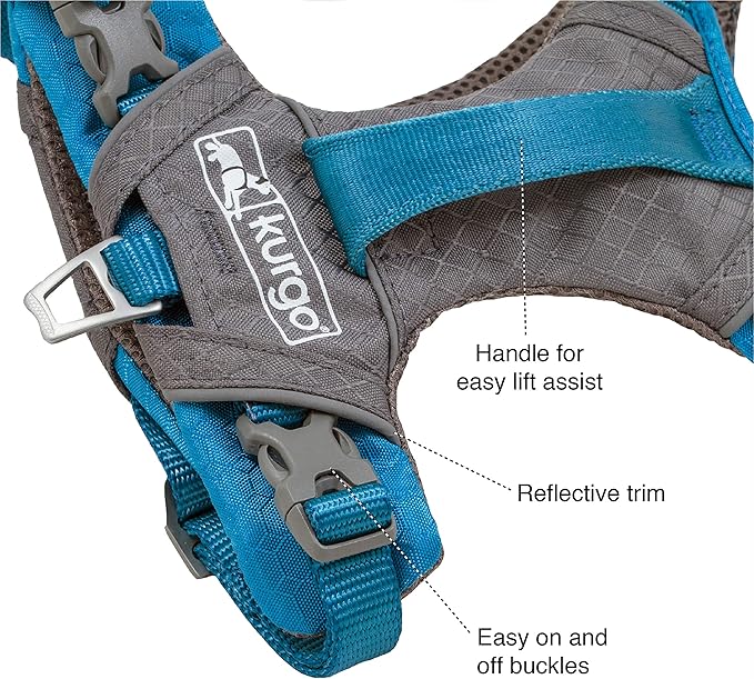 Kurgo Journey Air Dog Harness - Secure Fit for Active Dogs - Padded Chest - Lightweight Ripstop Fabric - Breathable Mesh - Reflective Trim - Back Assist Handle - Orange - Small