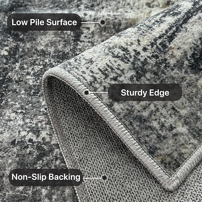 Runner Rug for Hallway Kitchen 2x8 Machine Washable Runners Rug for Entryway, Dark Gray Soft Modern Abstract Throw Rugs, Floor Carpet with Non Slip Rubber Backing