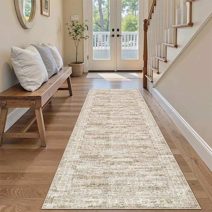 Runner Rug 2'x6' Washable Non-Slip Runner Rugs for Kitchen Bathroom Laundry Room Brown Vintage Floor Carpet Runners for Hallway Entryway