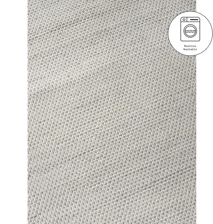 Fab Habitat Machine Washable Area Rug - Hand Woven, Stain Resistant, Pet Friendly - Premium Recycled Polyester Yarn - Solid - Kitchen, Bathroom, Laundry Room - Kingscote - Ivory - 3 x 5 ft