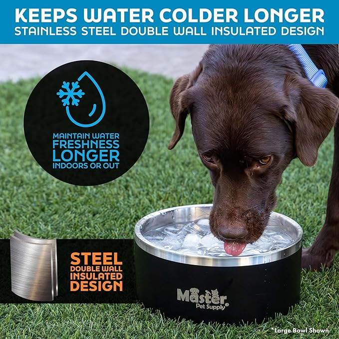 Master Pet Supply Stainless Steel Dog Bowls - 32 oz, Heavy Duty - Aqua Sky, Double Wall Extra-Thick Insulated, Non-Slip Pet Water Bowl for Dogs, Cats & Pets, Anti Rust Metal, Dish Washer Safe
