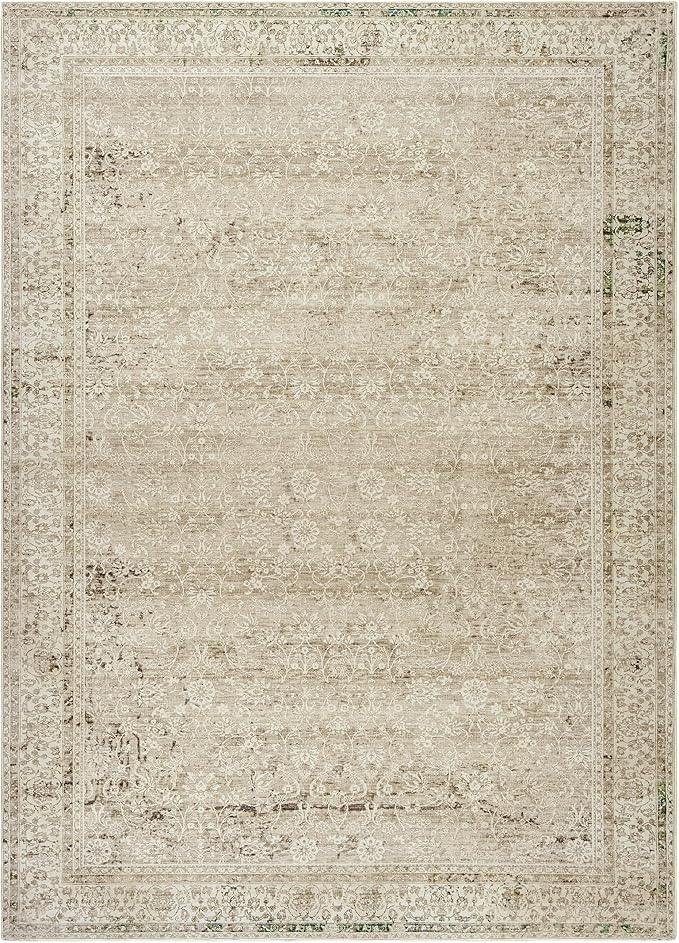 Boho Cream Area Rugs 6x9 for Bedroom Washable Floral Neutral Modern Rug for Living Room,Light Beige and Tan Brown
