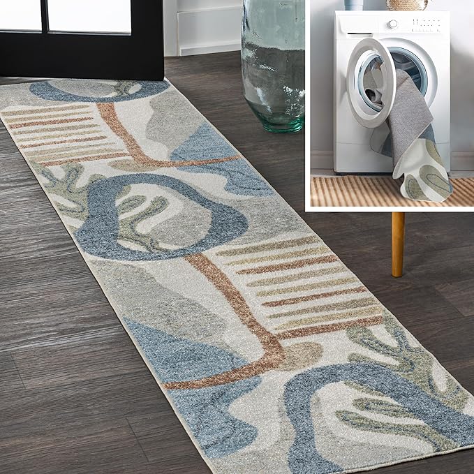 JONATHAN Y Machine Washable Cream/Multi Runner Rug 2X8 ft, Algae Abstract Glam Botanical for Living Room, Bedroom, Kitchen, Office, Easy-Cleaning, High Traffic, Pet-Friendly, Non-Shedding WSH301A-28