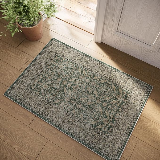 Boho Washable Kitcheh Rug for Entryway: Door Mat Indoor Entrance 2x3 Small Throw Rug Stain Resistant Non-Slip Low Pile Soft Carpet for Kitchen Front Door Indoor Entrance Entry Bedroom
