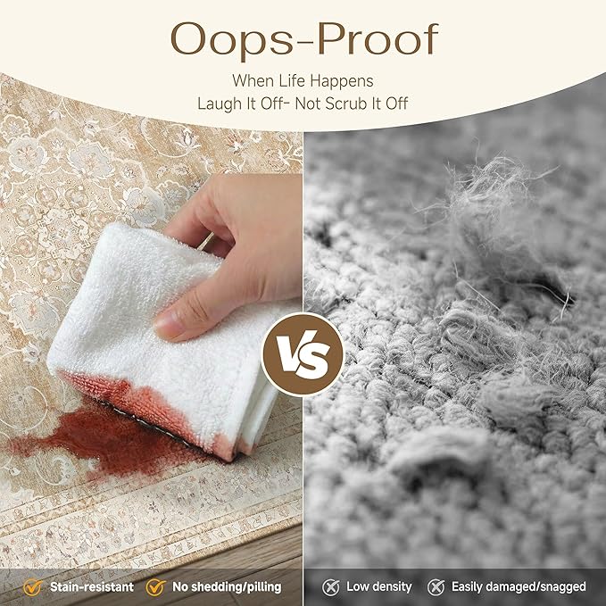 HUGEAR Entryway Machine Washable Area Rugs 2x3 Vintage Beige Brown Small Neutral Style Non Slip Stain Resistant Low Pile Throw Carpet for Hallway Kitchen Retro Aesthetic Modern Decor